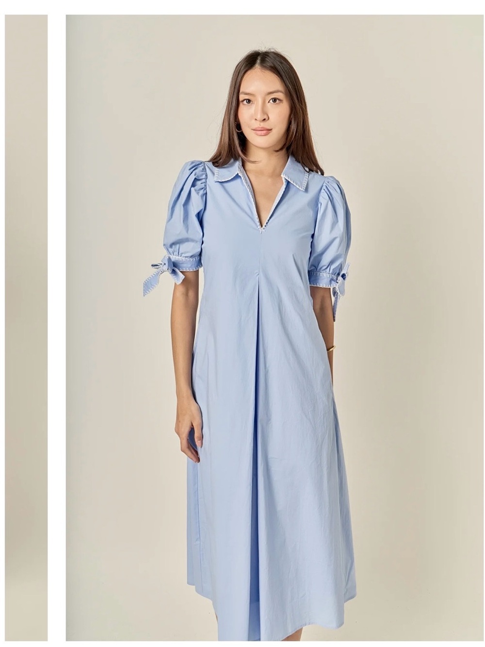 English Factory Powder Blue Puff-Sleeve Midi Dress
